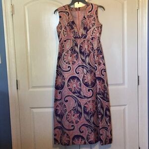 Vintage Elegant Pink and Purple Paisley Maxi Dress